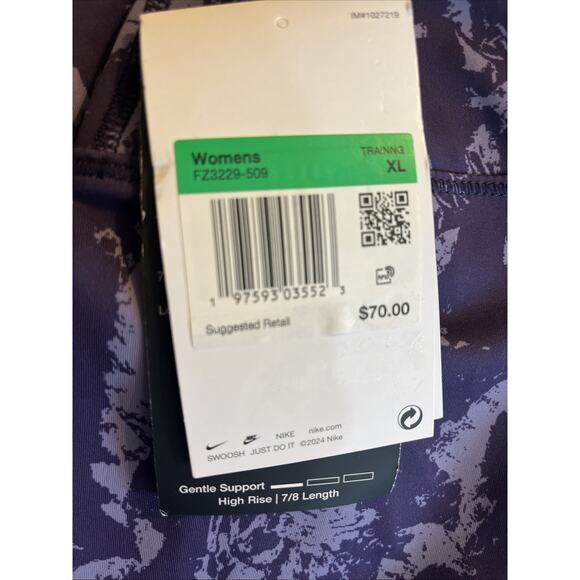 Nike One Women's High-Waisted 7/8 Printed Leggings Purple XL FZ3229-509 NEW - Picture 5 of 6
